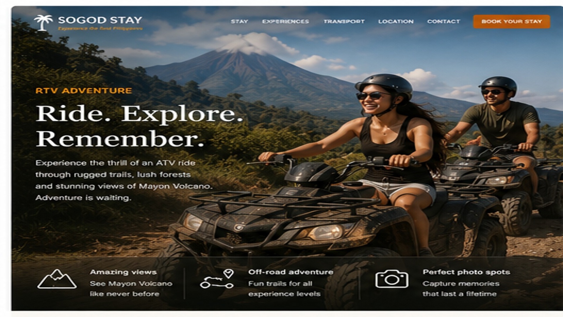 Two travelers riding ATVs near Mayon Volcano in Albay