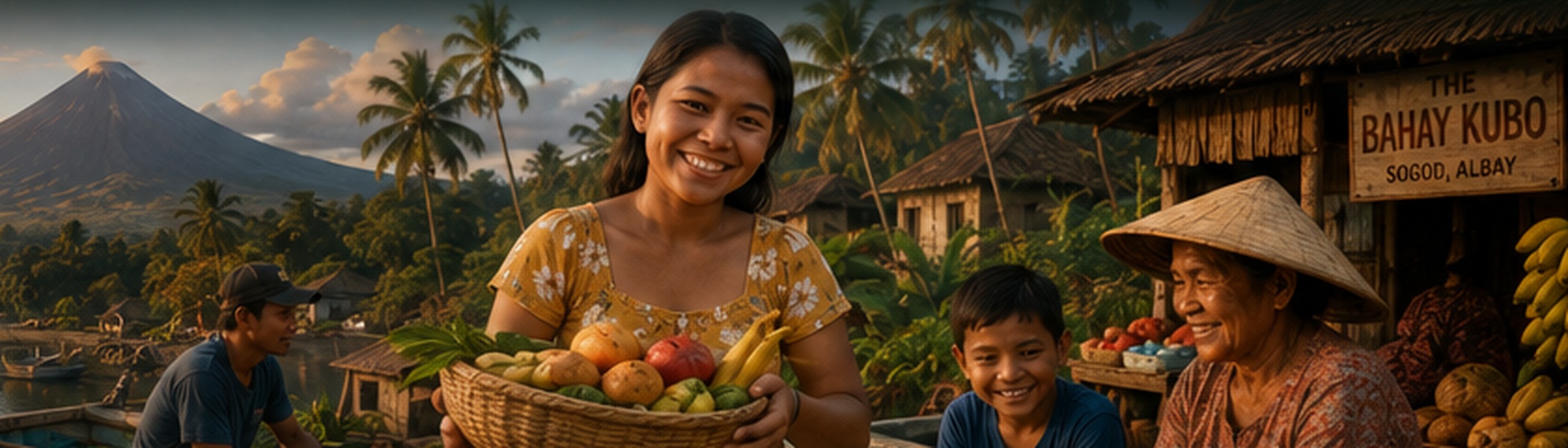 Filipino community, market life and Mayon Volcano in the Philippines